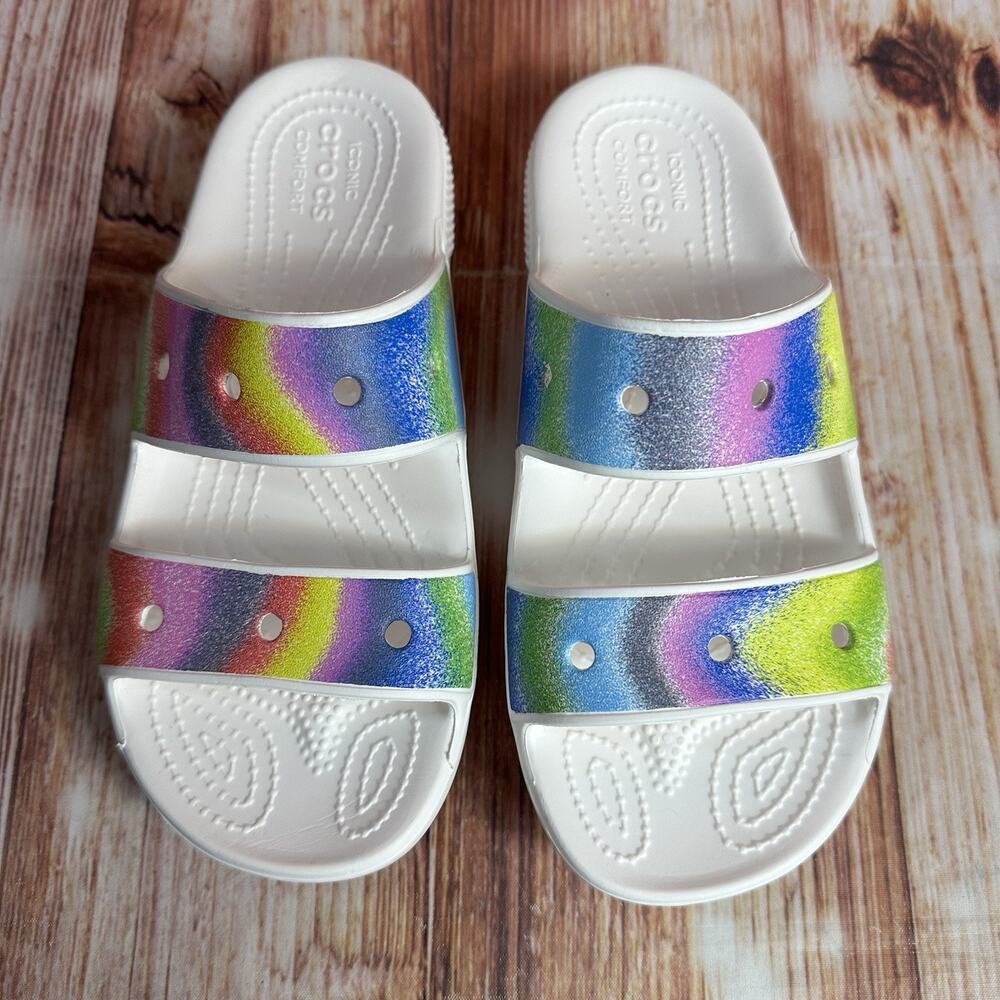 Crocs CLASSIC SPRAY DYE Womens Size 6 Double Two Strap Sandals Slides Shoes - Picture 3 of 10